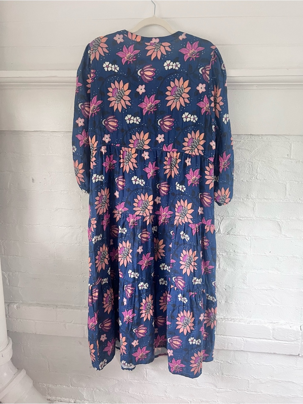 Marine Layer Willow Midi Dress in Floral Batik Blue Pink Natural Fiber Size XL - Picture 12 of 16